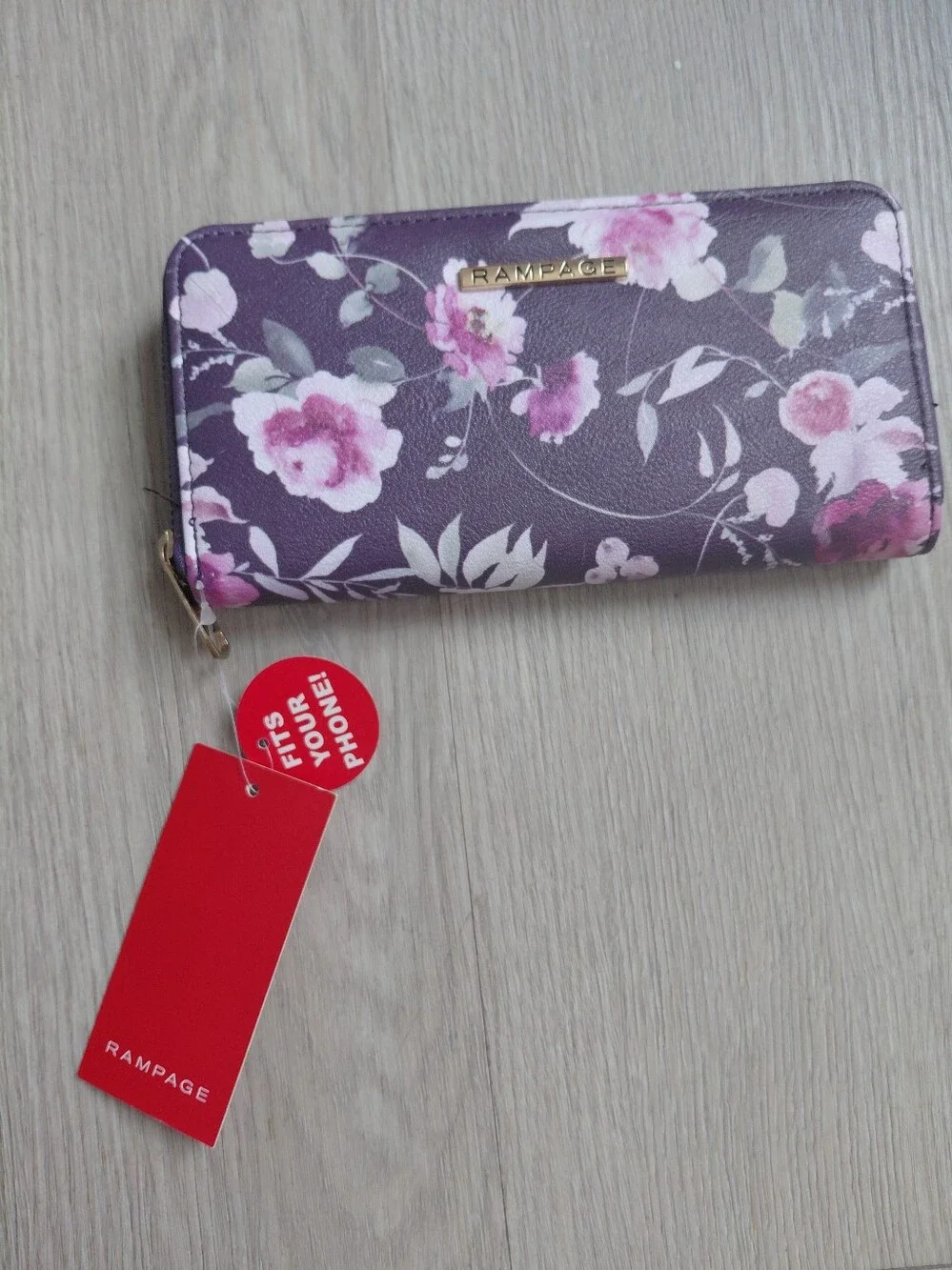 New! Rampage Purple Floral Zip Wallet